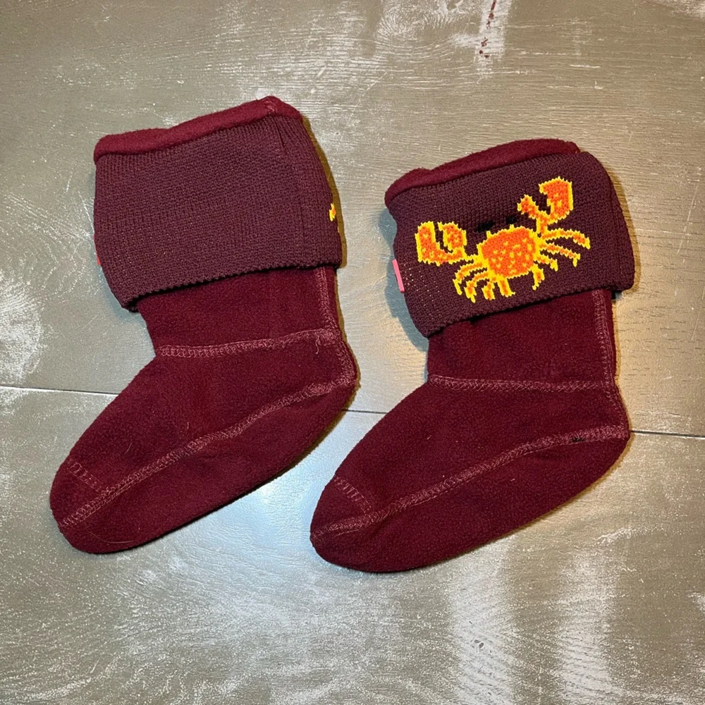 Hunter Kids Boot Socks Burgundy Maroon With Orange Crab NIB Medium US Shoe 11-13
